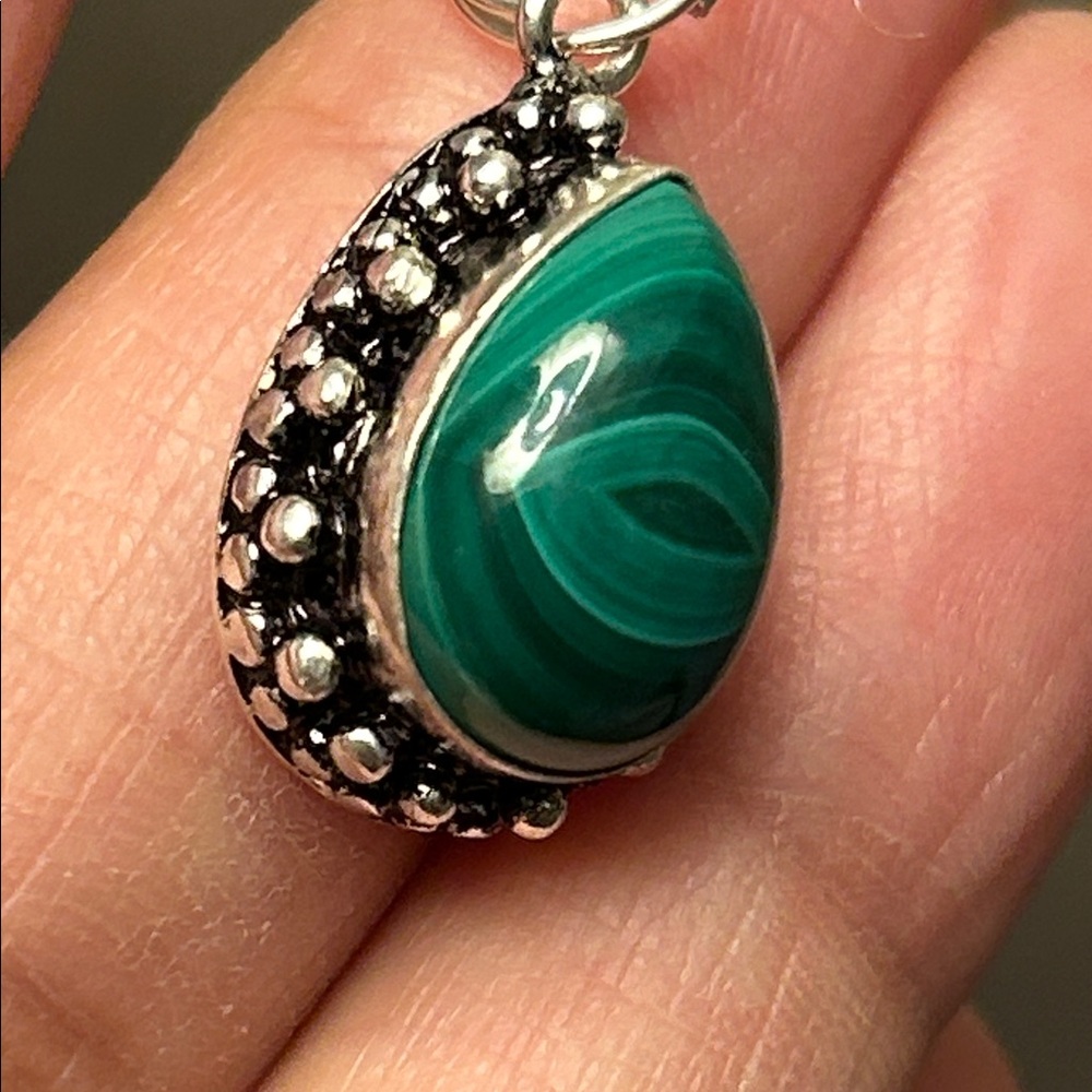 Sterling Silver Teadrop Malachite Pendant - Picture 3 of 4